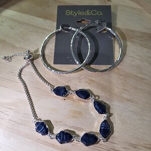 Style & Co. Silver Hoop Earrings with Blue Accents